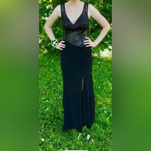 Black beaded prom dress